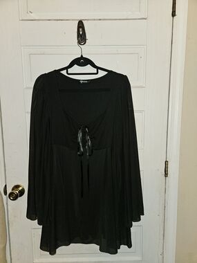 Foxblood Black Long-Sleeve Tie-Front Flow Dress